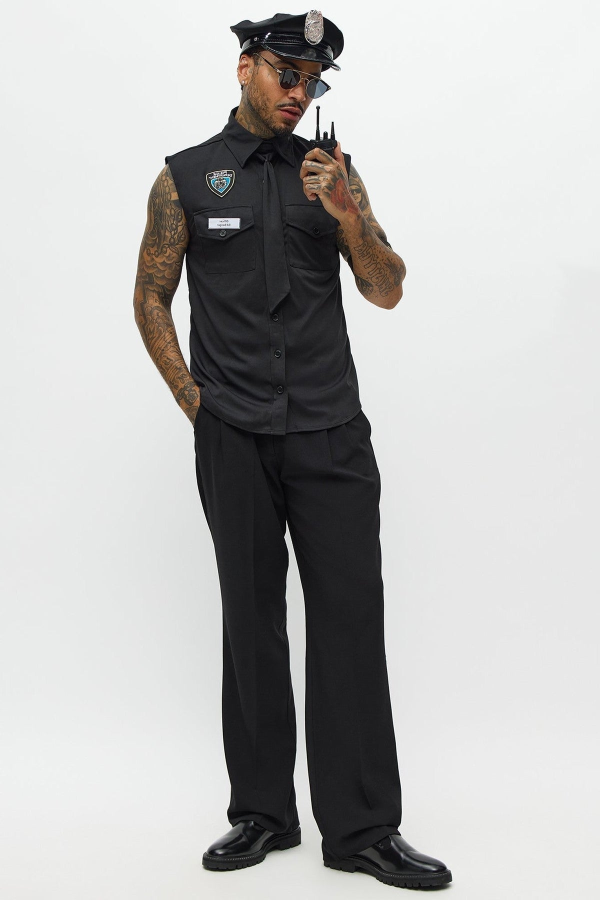 Police Officer Costume Set with Shirt and Hat for Men