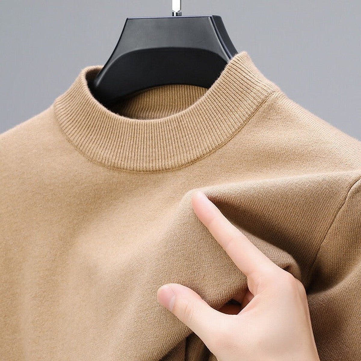 Men Long Sleeve Cashmere Knit Pullover Sweater with Ribbed Trim