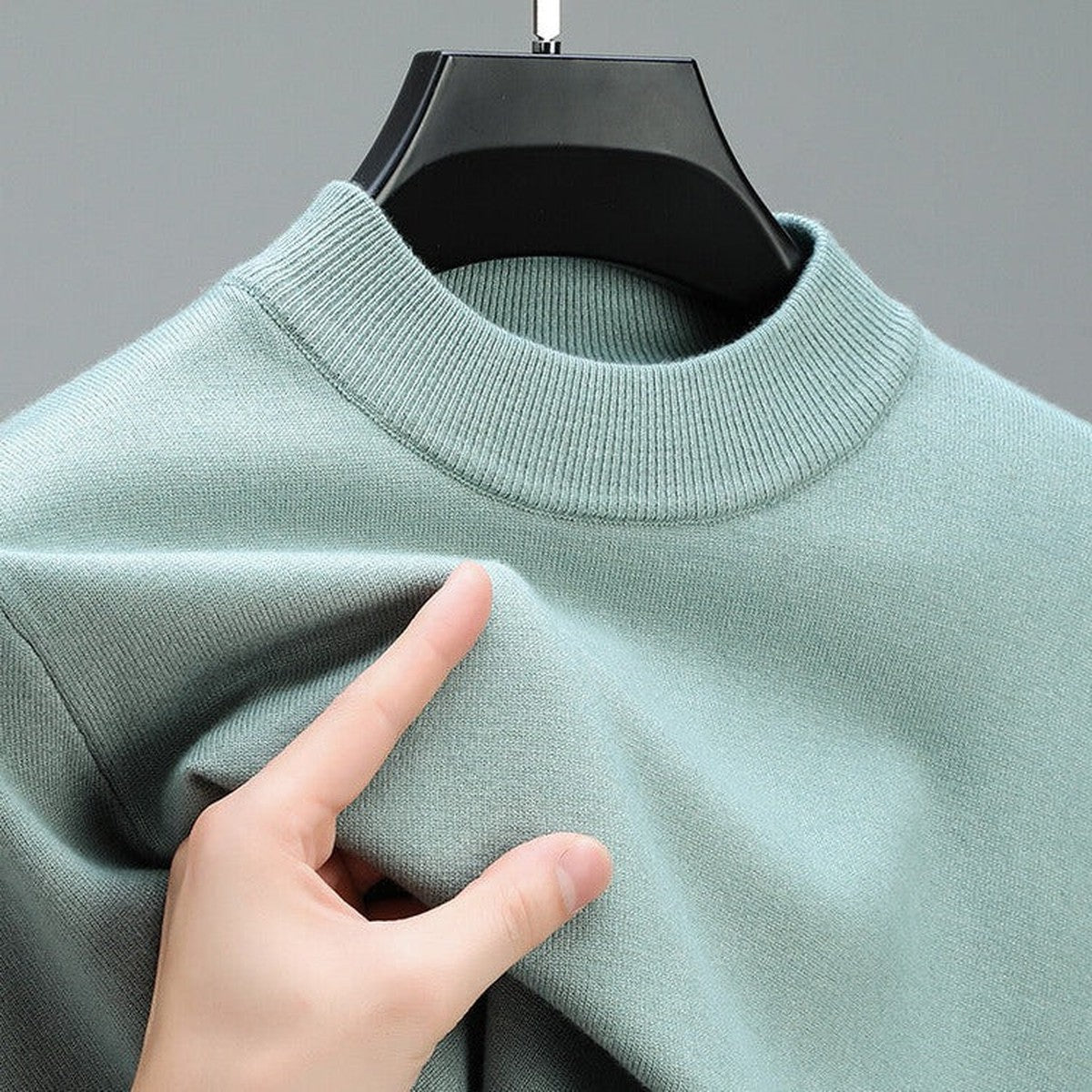 Men Long Sleeve Cashmere Knit Pullover Sweater with Ribbed Trim