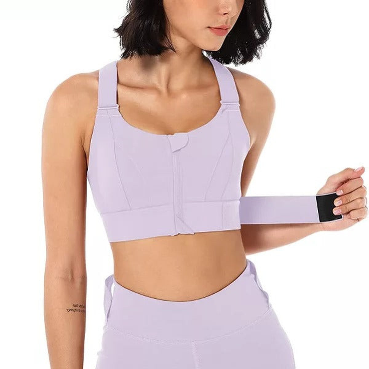 Full Coverage Wireless Sports Bra with Front Zipper and Crisscross Back Support