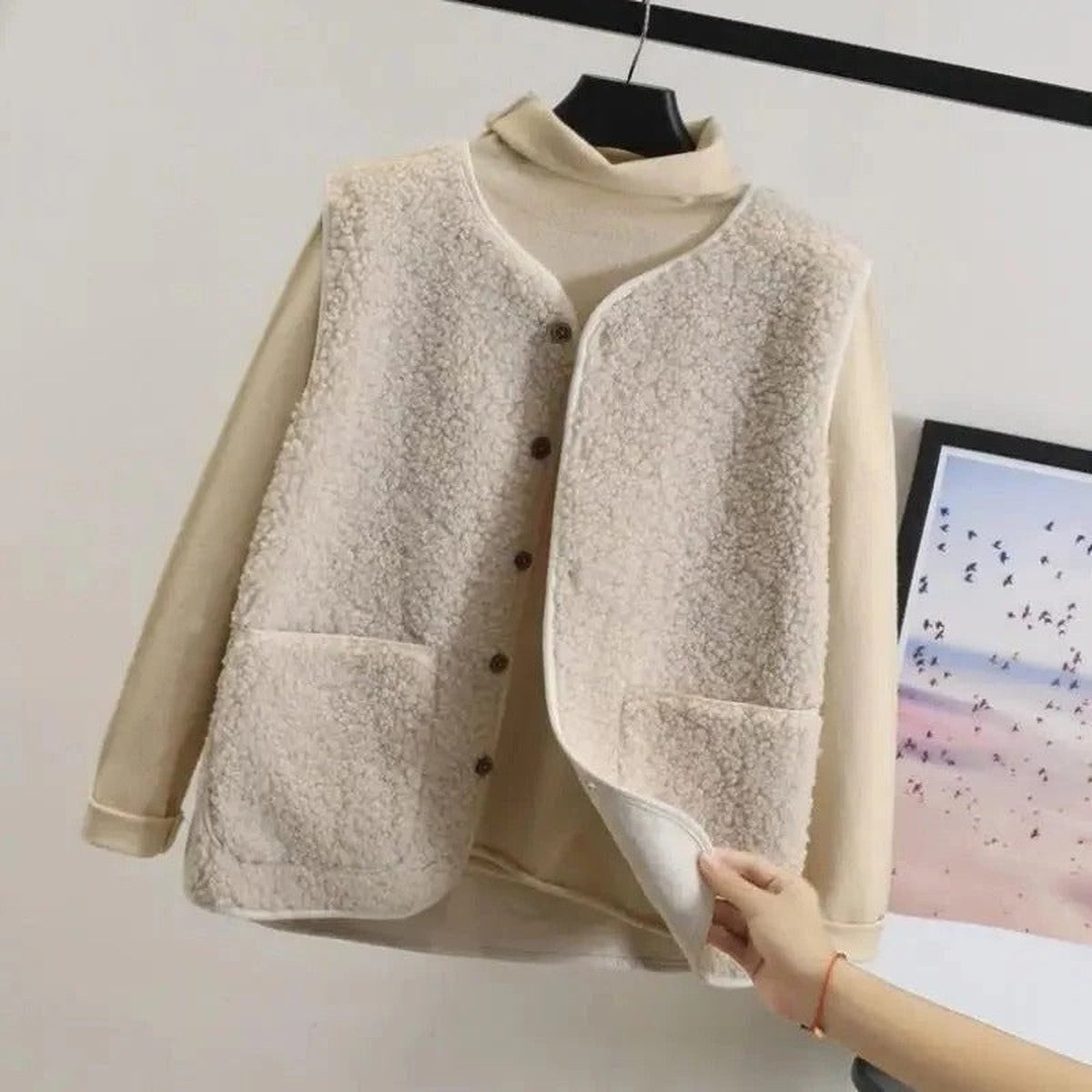 Double Breasted Wool Blend Trench Coat with Turn Down Collar for Women