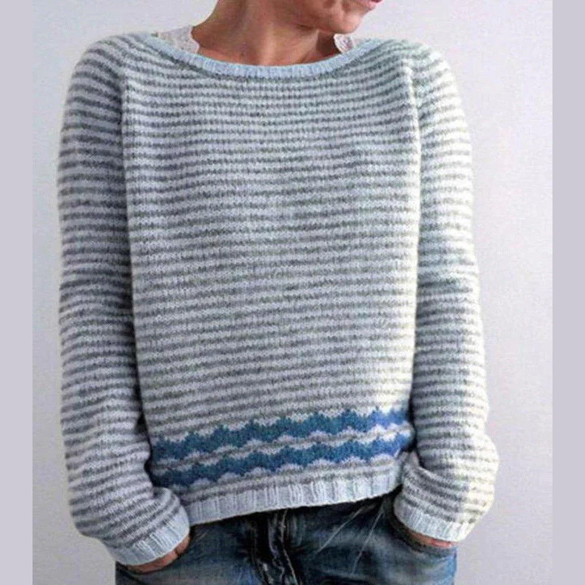 Womens Vintage Knit Cardigan Sweater with Front Pockets and Button Closure