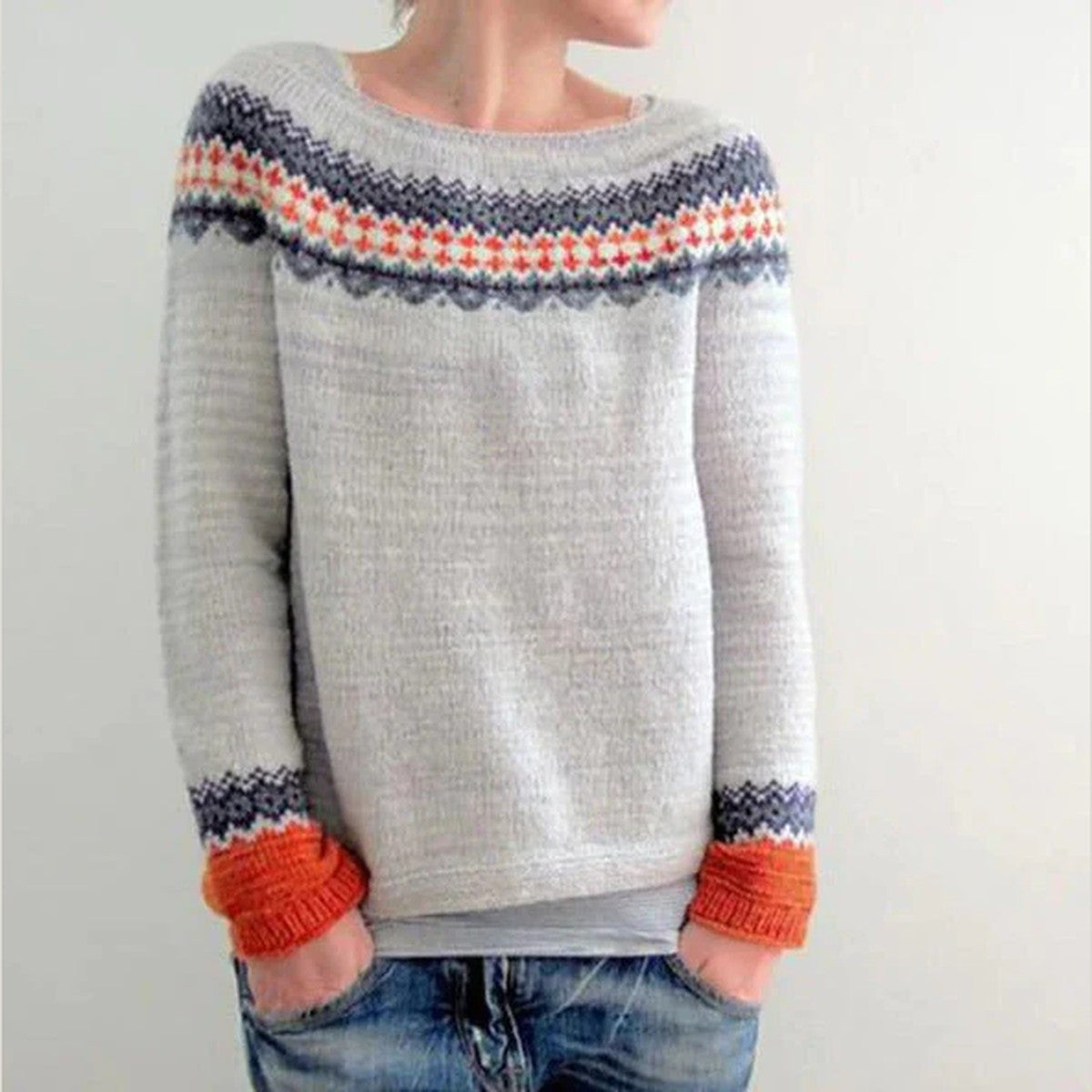 Womens Vintage Knit Cardigan Sweater with Front Pockets and Button Closure