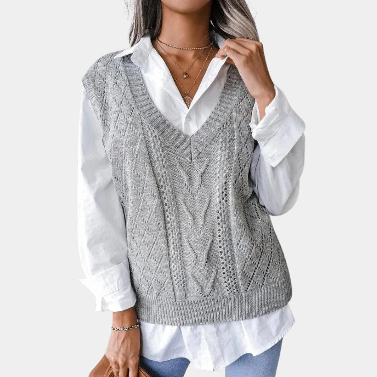 Casual Long Sleeve Knit Cardigan with V Neck and Front Button Closure