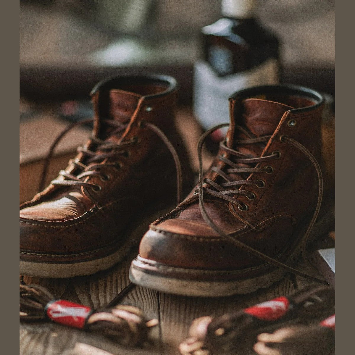 Classic Lace Up Moc Toe Leather Ankle Boots with Wedge Sole