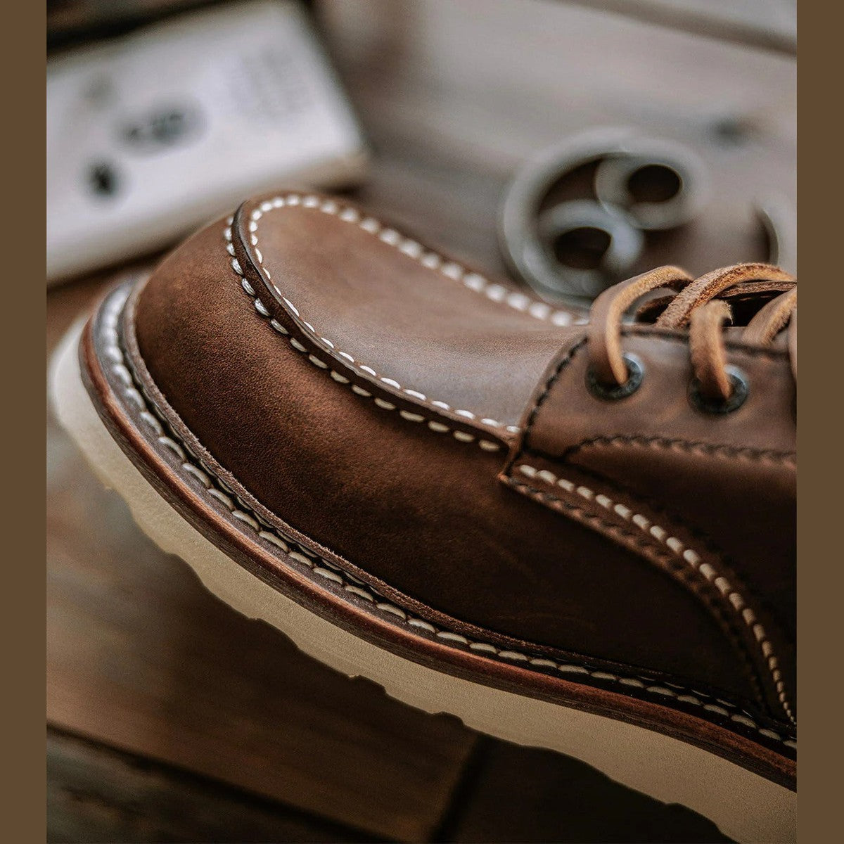 Classic Lace Up Moc Toe Leather Ankle Boots with Wedge Sole