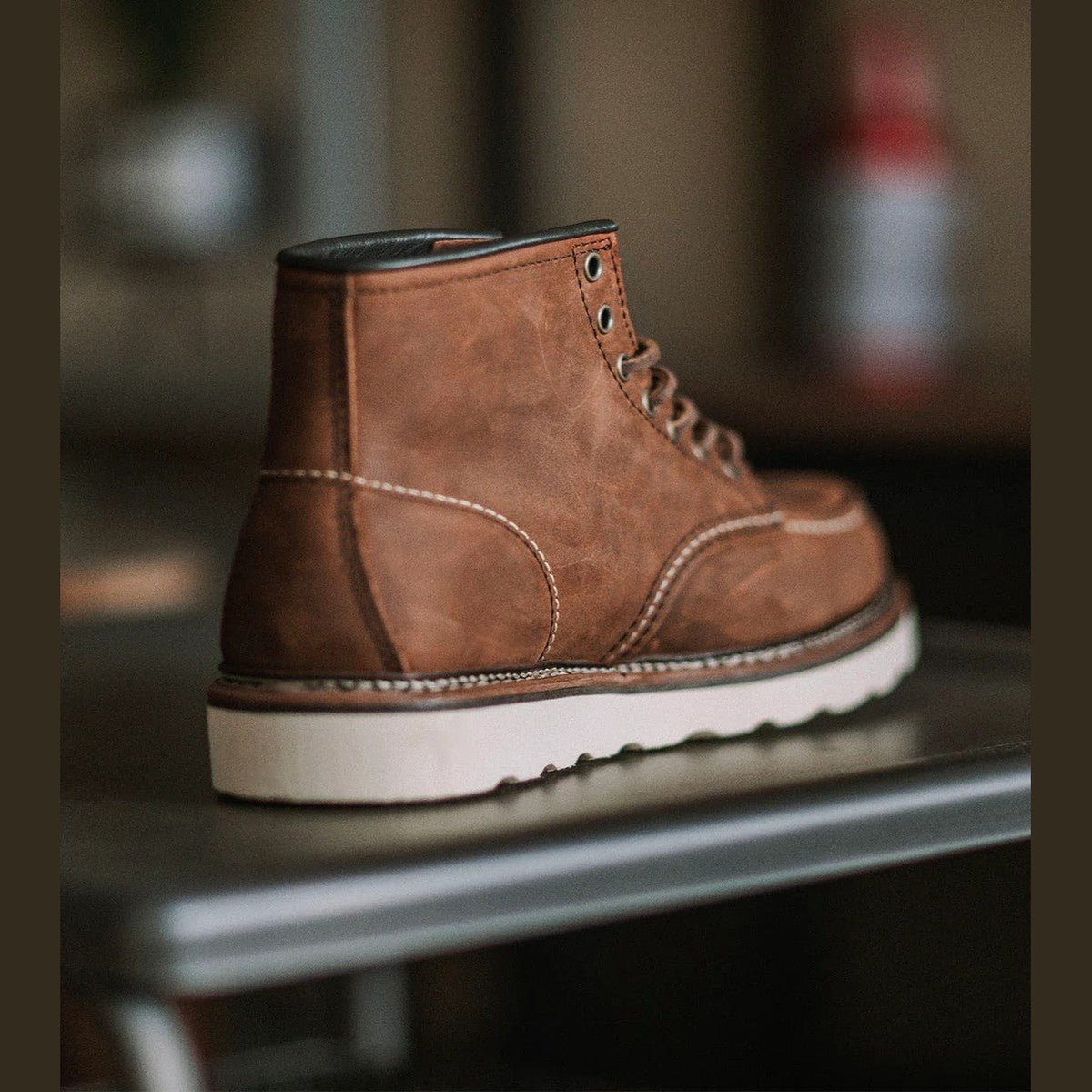 Classic Lace Up Moc Toe Leather Ankle Boots with Wedge Sole