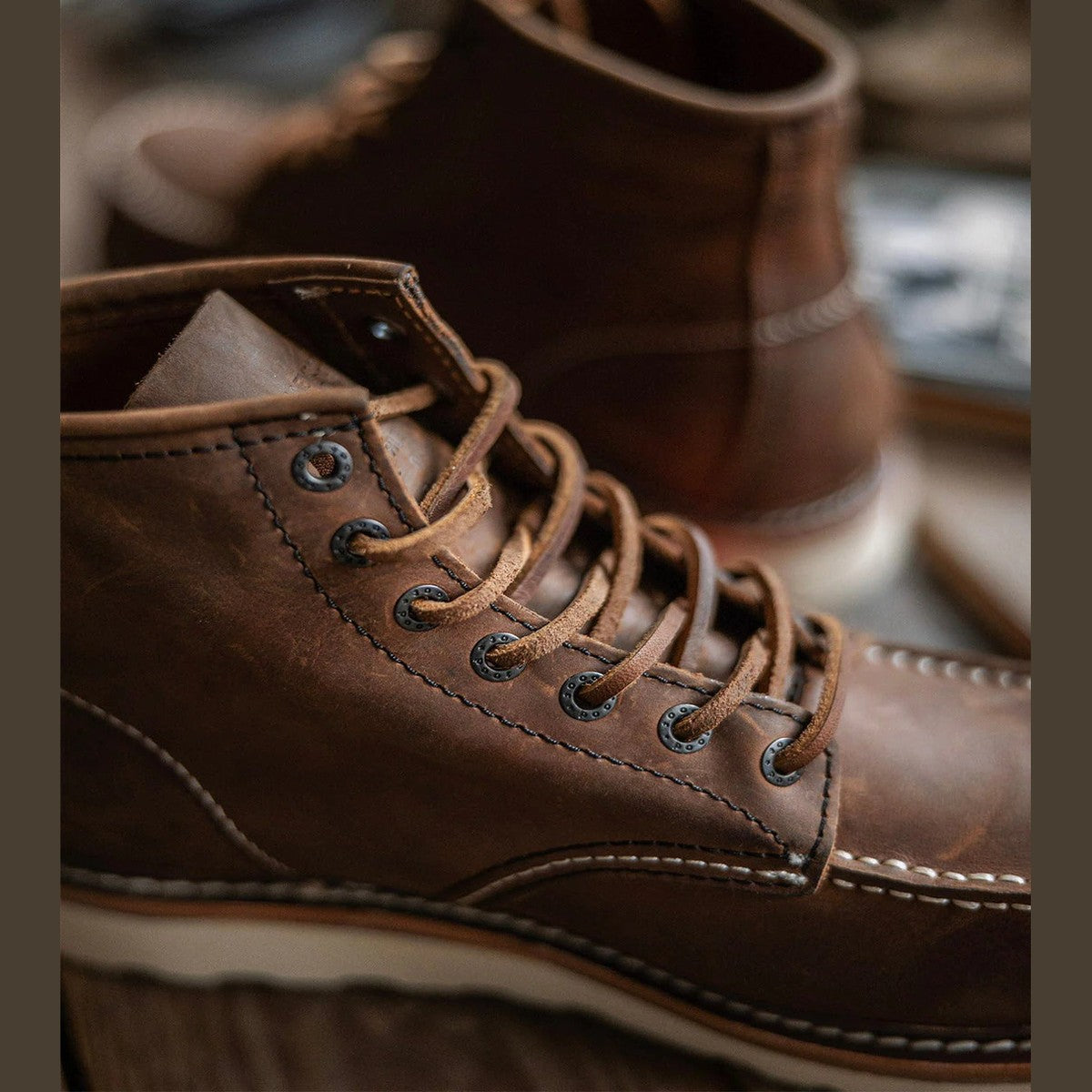 Classic Lace Up Moc Toe Leather Ankle Boots with Wedge Sole