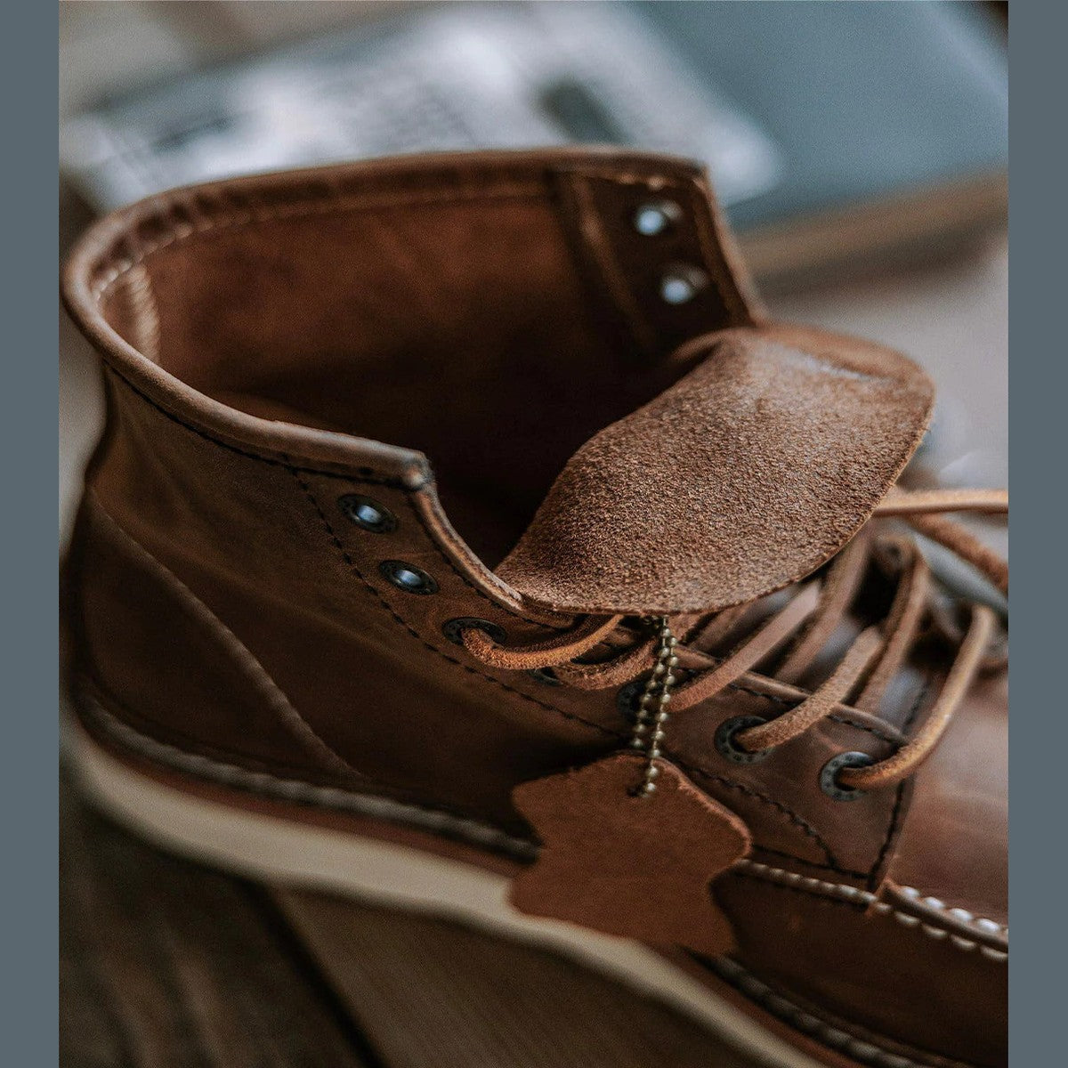 Classic Lace Up Moc Toe Leather Ankle Boots with Wedge Sole