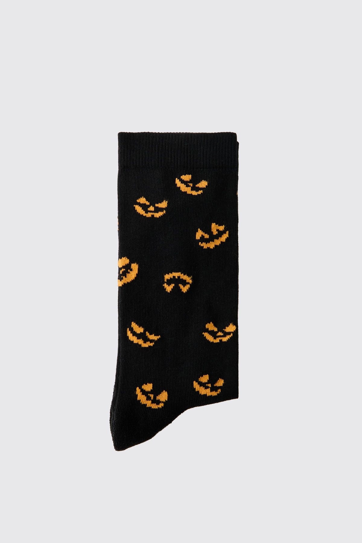 Crew Socks with Jack O Lantern Print and Ribbed Cuff
