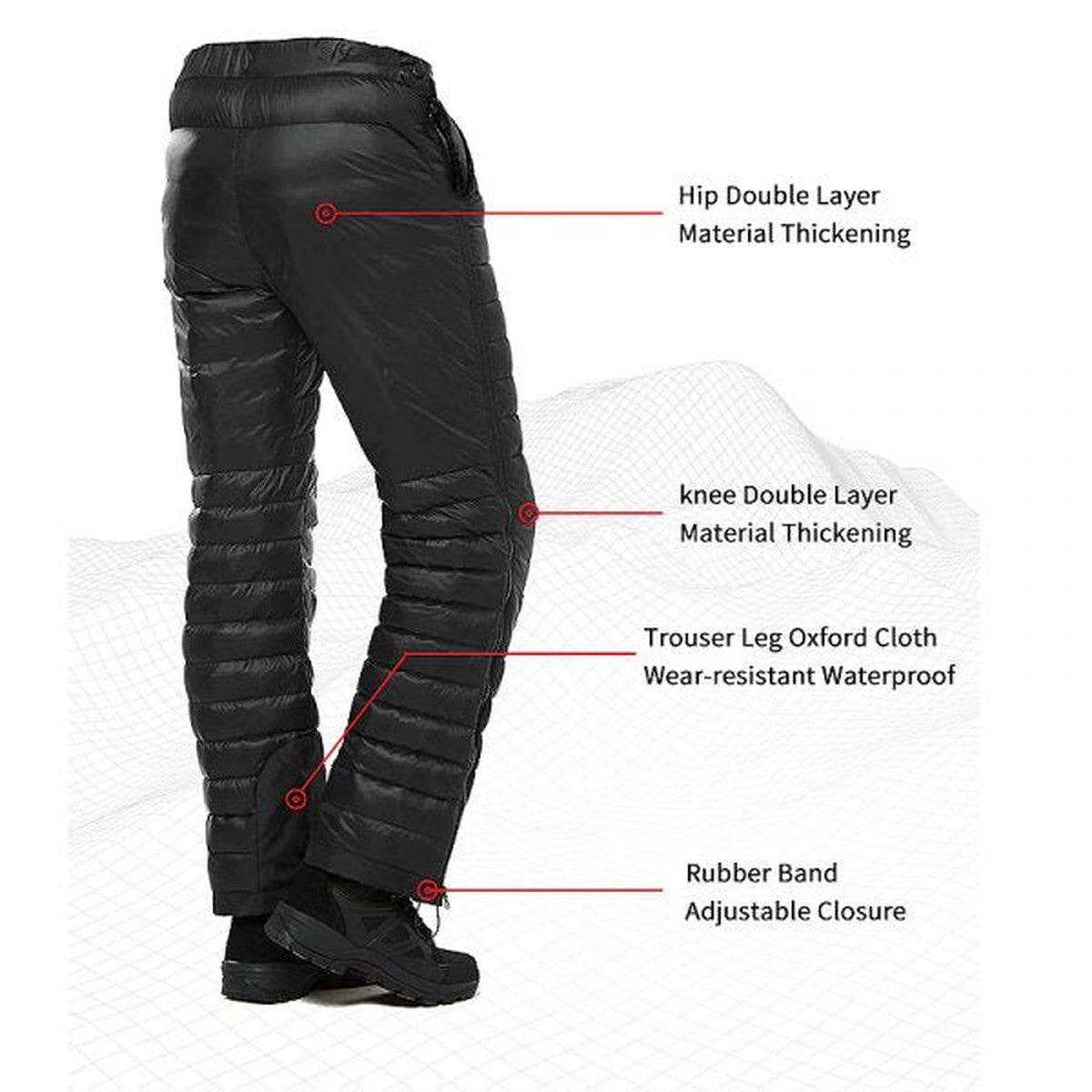 Thermal Goose Down Winter Trousers with Full Side Zippers for Cold Weather