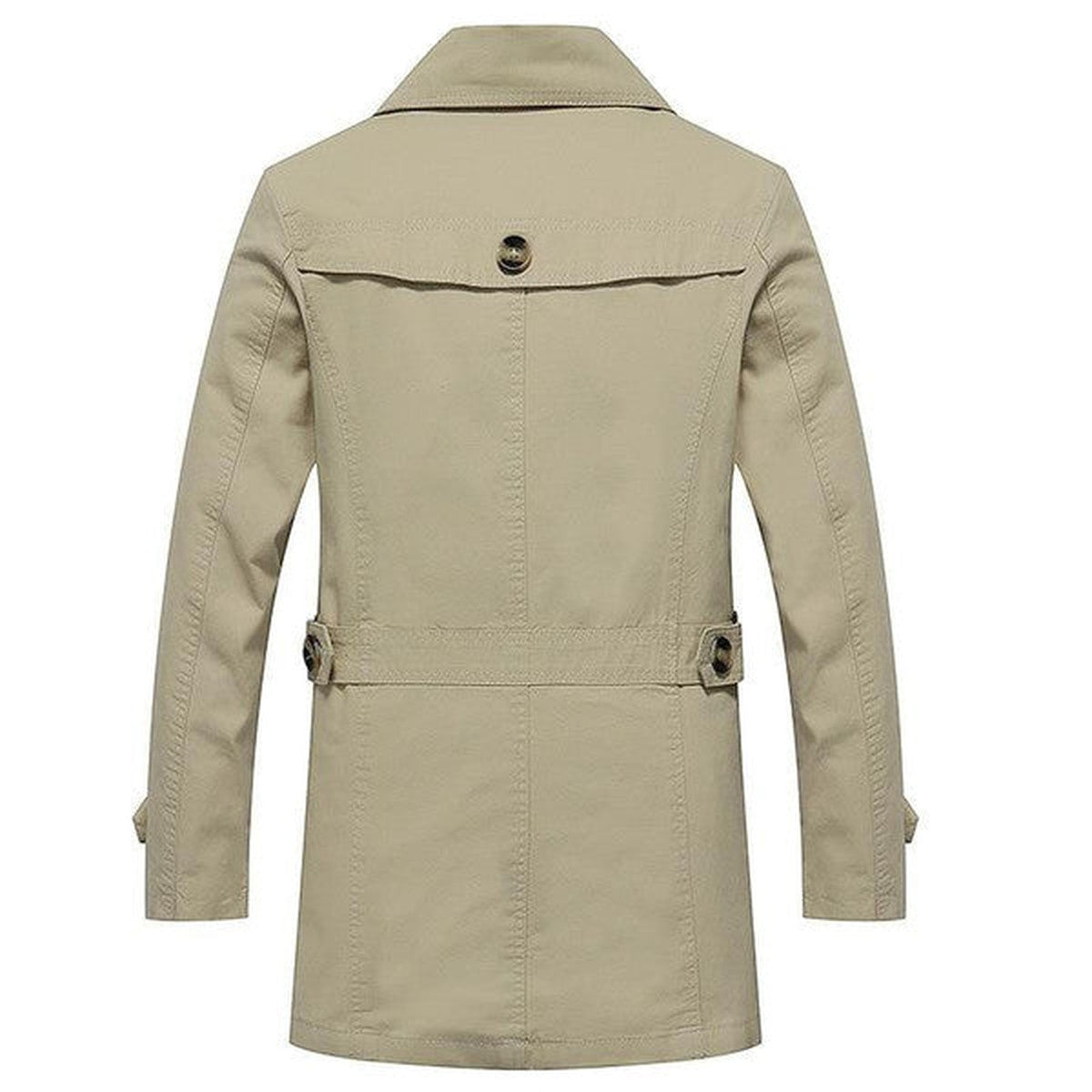 Mens Double Breasted Trench Coat with Adjustable Waist Belt and Lapel Collar