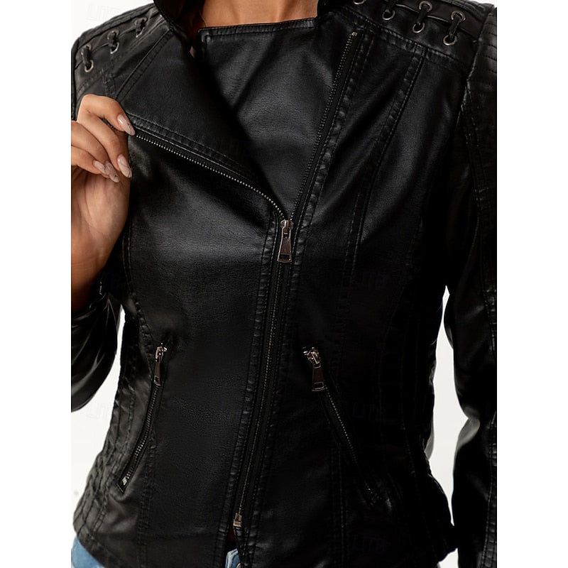 Tailored Biker Jacket with Front Zip and Structured Silhouette for Fall Winter