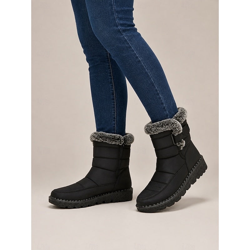Winter Snow Boots with Plush Lining and Deep Tread Sole, Side Fastening