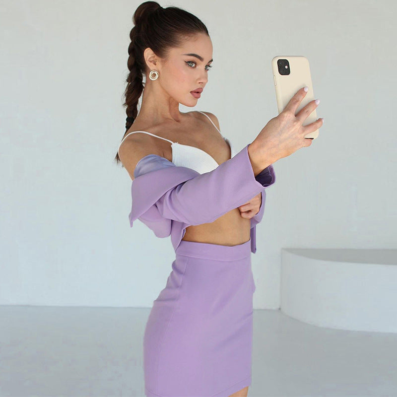Cropped Blazer and High Waisted Mini Skirt Set for Women