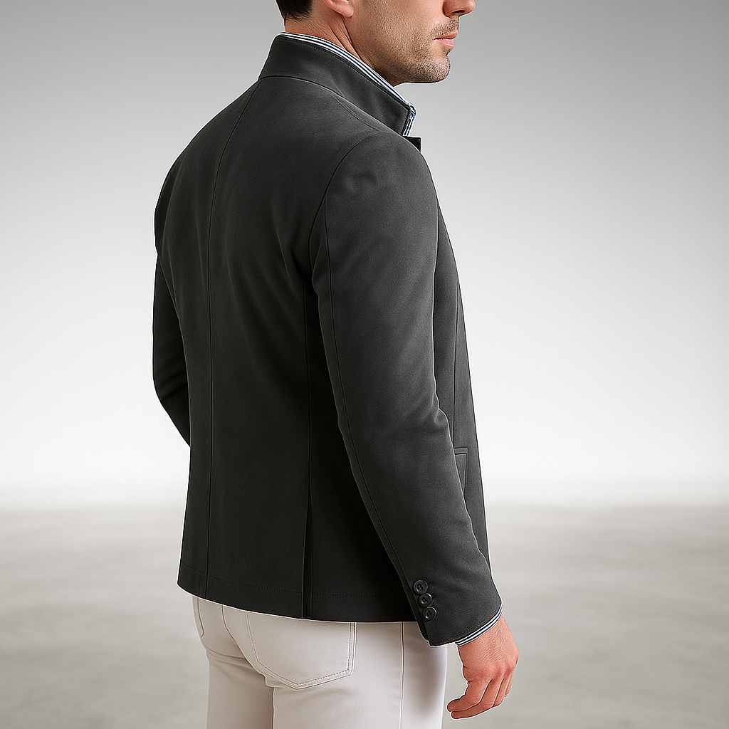 Mens Button Coat with Textured Fabric and Tailored Fit, Deep Front Pockets