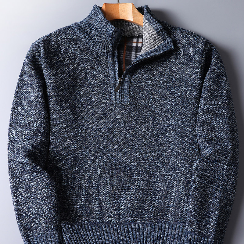 Ribbed quarter zip sweater for men. A cozy fall fashion and winter style essential for everyday or office.