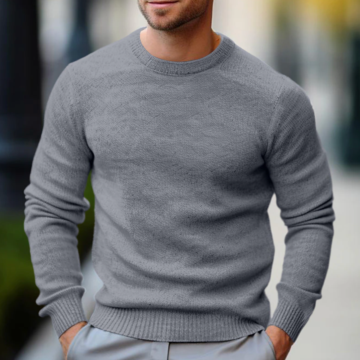 Men's classic crew neck sweater, long sleeve, ideal for casual wear & men's fashion. Versatile fall/winter style.