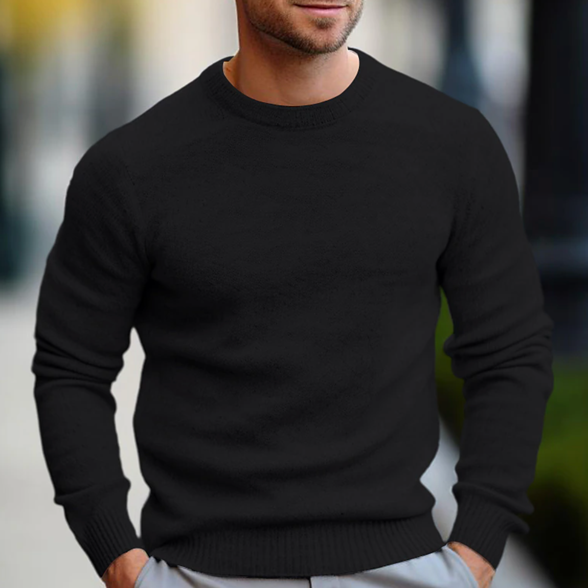 Classic men's crew neck sweater for everyday casual wear. Essential long sleeve mens clothing, great for winter style.