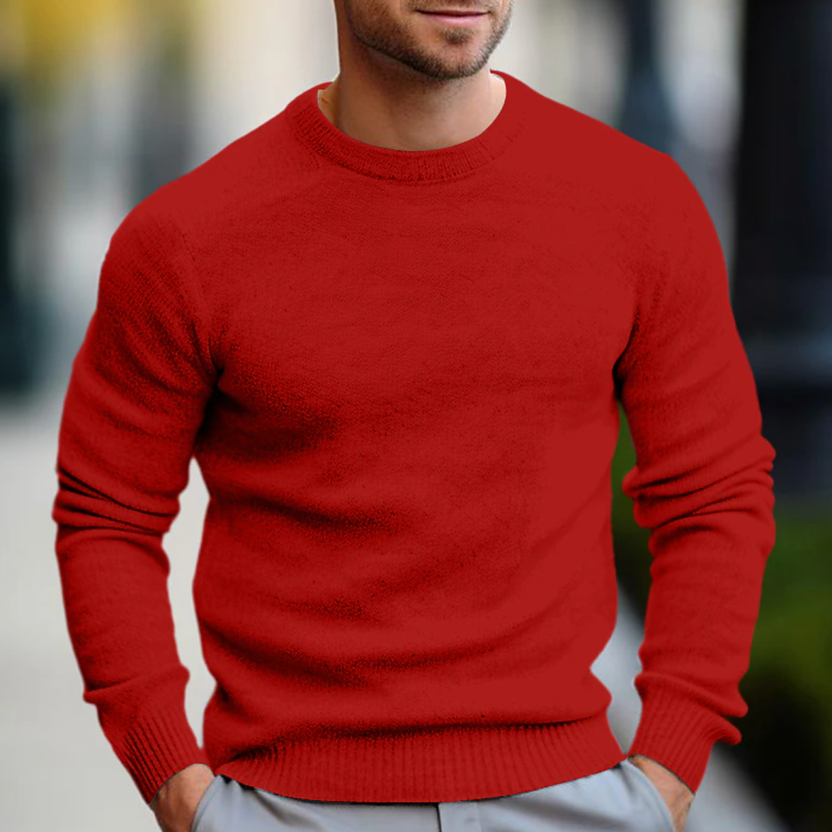 Stylish men's crew neck sweater, long sleeve. A classic choice for men's fashion, casual outfits & winter style.