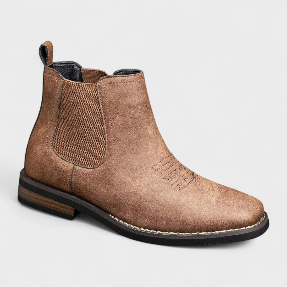 Men's elegant black square toe Chelsea boots, perfect for sophisticated fashion.
