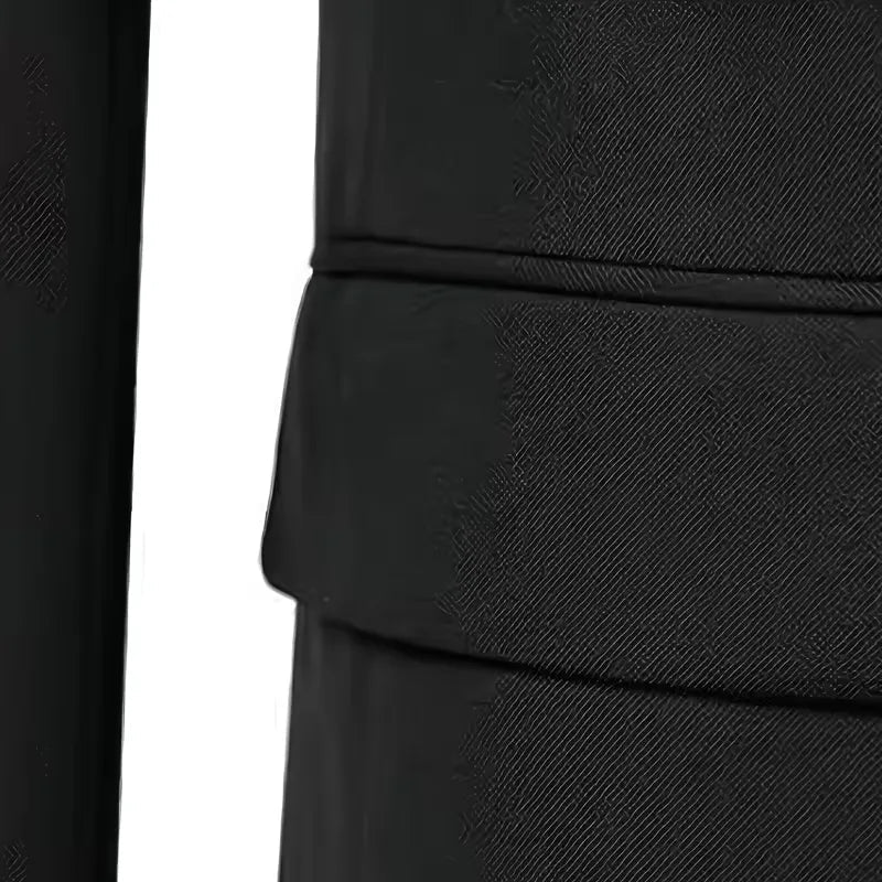 Full view of a sleek slim fit double-breasted 3-piece men's suit, complete with a waistcoat.