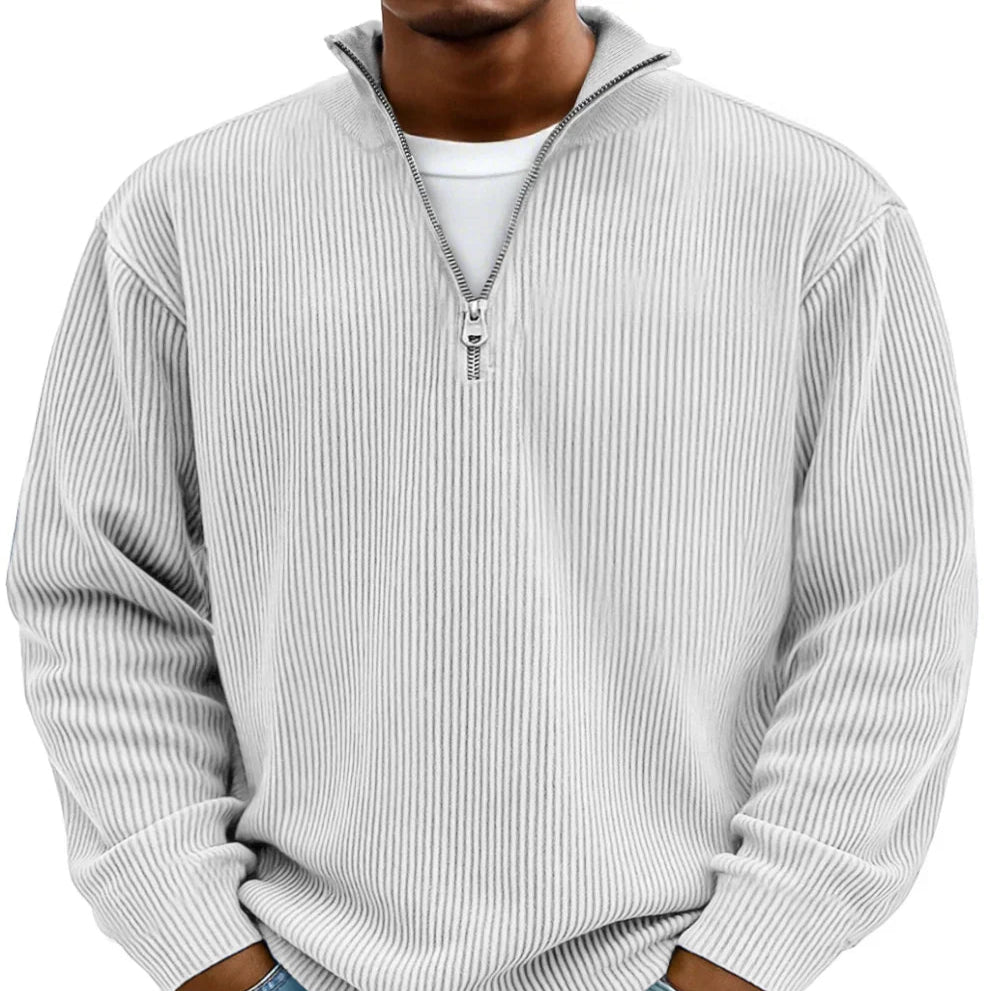Warm & comfortable men's everyday half-zip ribbed sweater, a stylish pullover for any occasion.