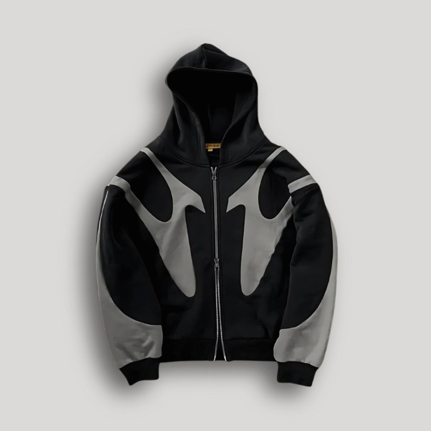 Men's Bold Contrast-Panel Full-Zip Graphic Hoodie - Black
