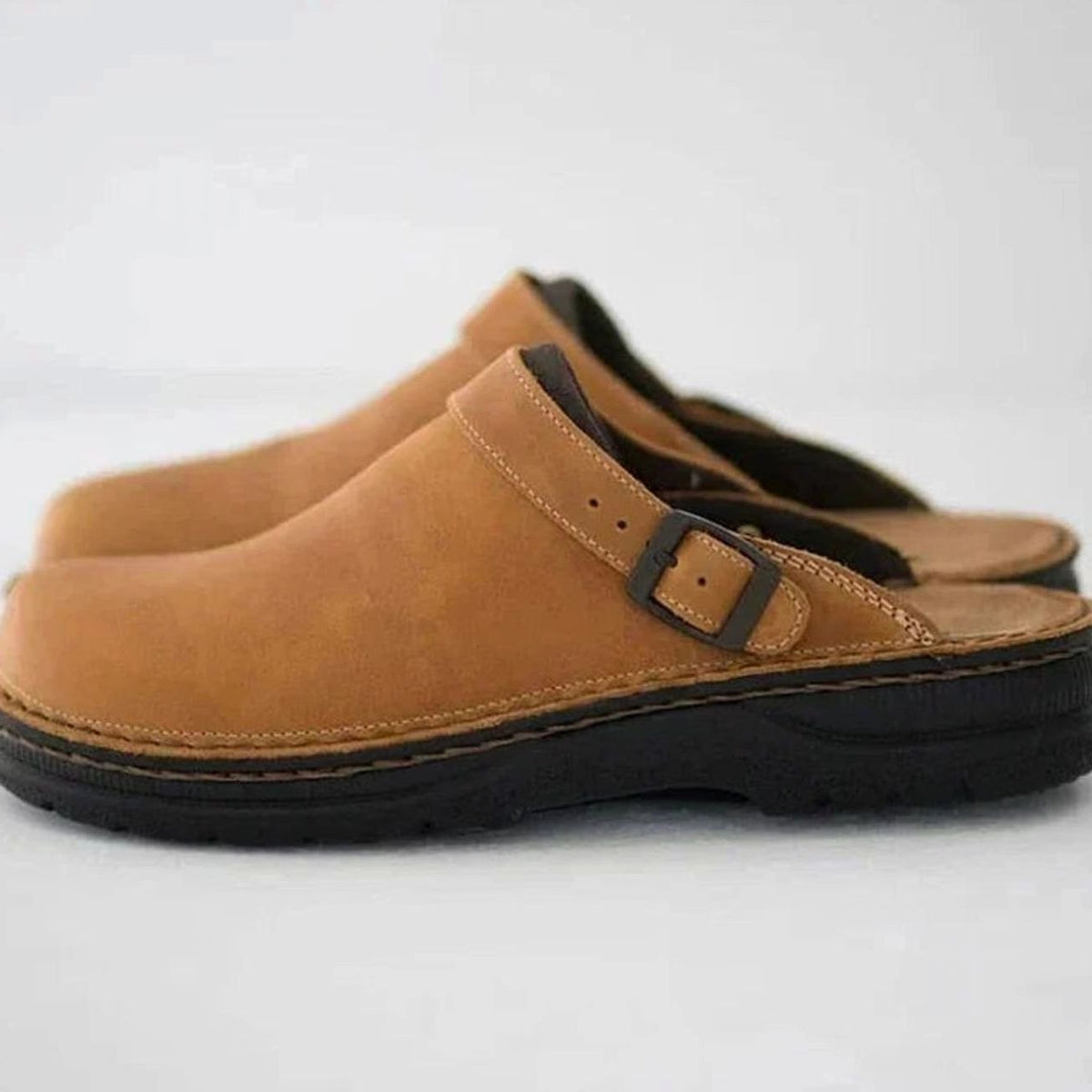 Men's Orthopedic Leather Buckle Slip-On Clogs