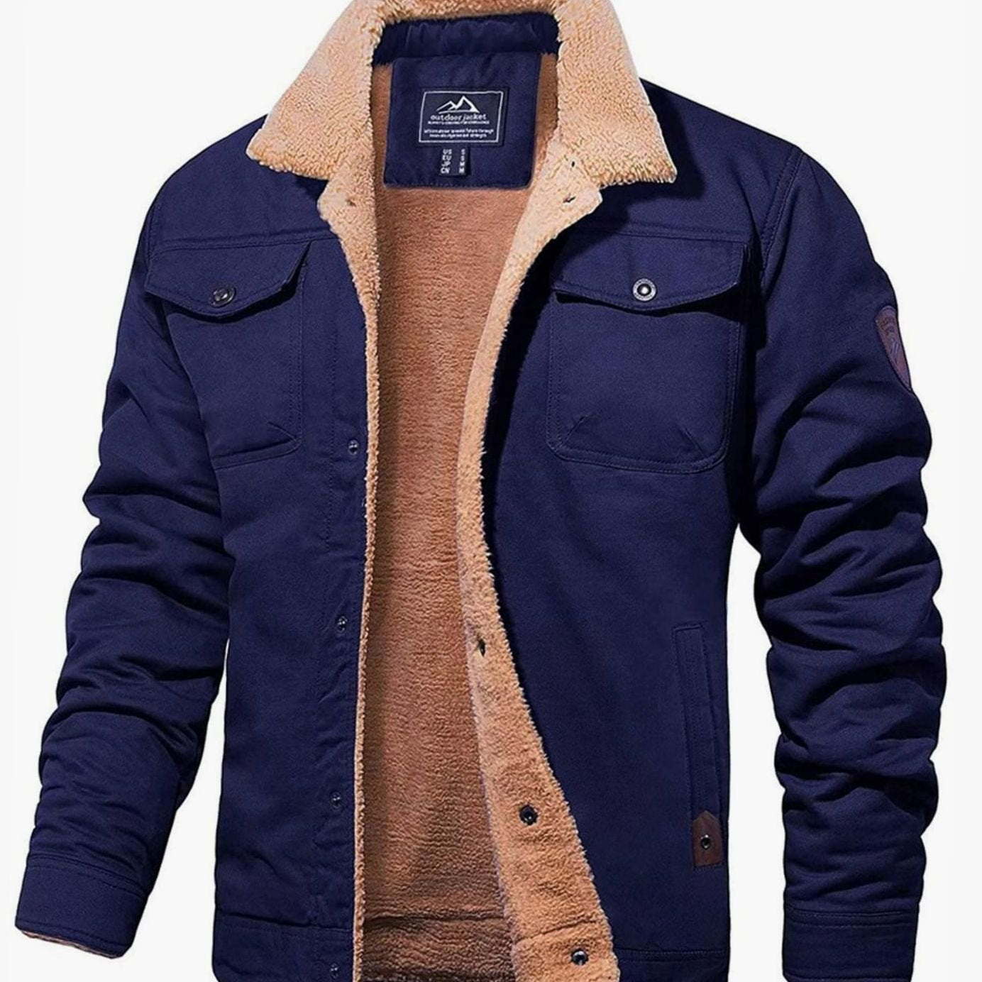Men's Sherpa-Lined Fleece Winter Jacket Relaxed Fit - Navy Blue
