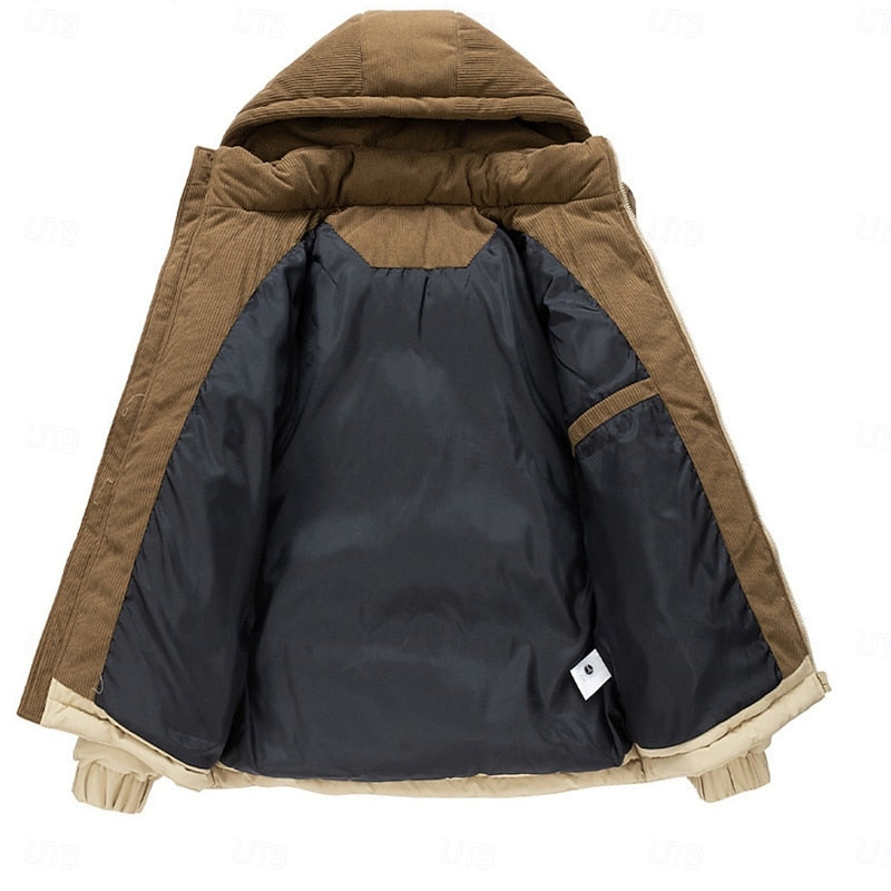 Hooded Puffer Jacket with Insulated Padding and Two Tone Design