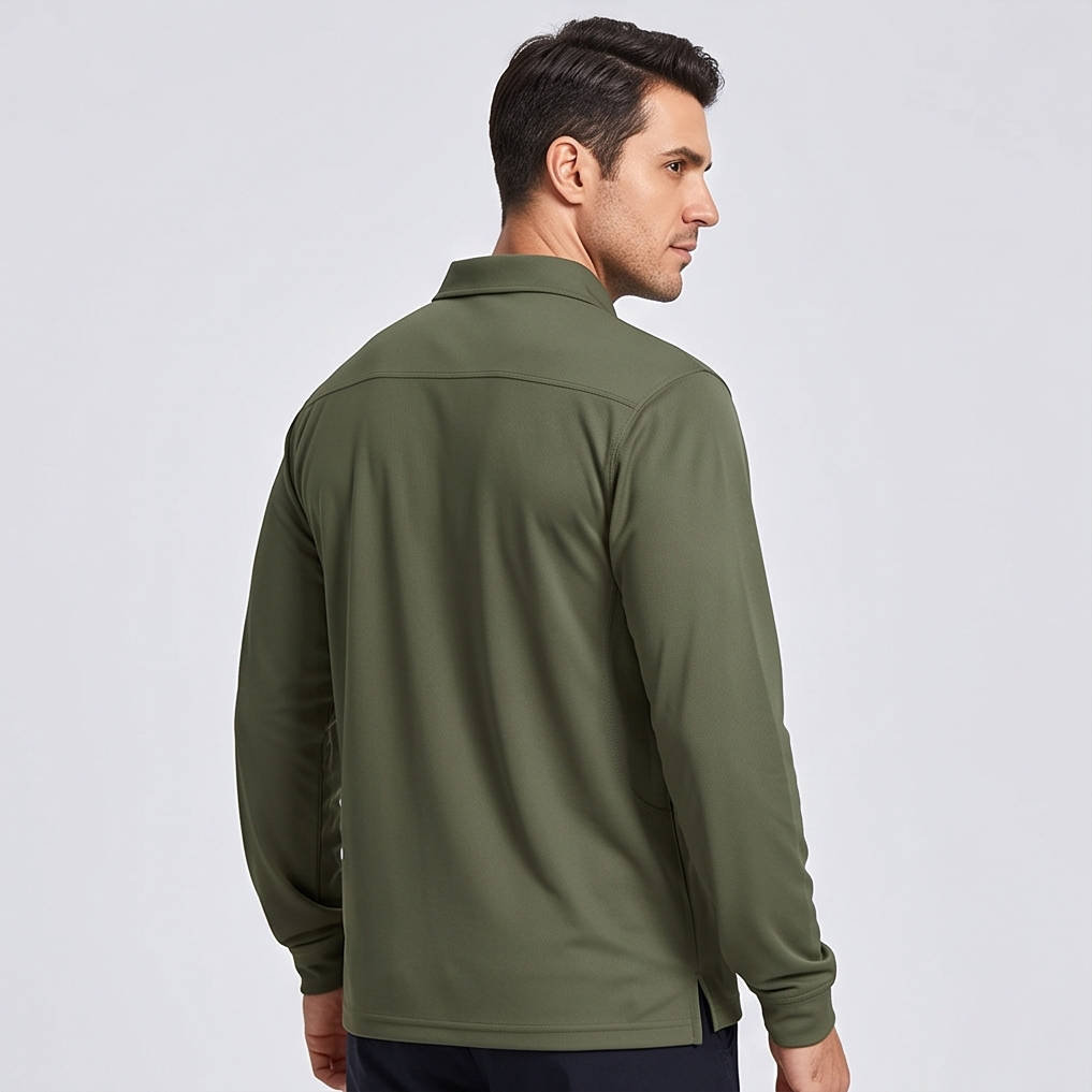 Mens Polo Shirts, Quick Dry Long Sleeve Tactical Golf Shirt, 3 Button Pique Jersey Performance Shirt