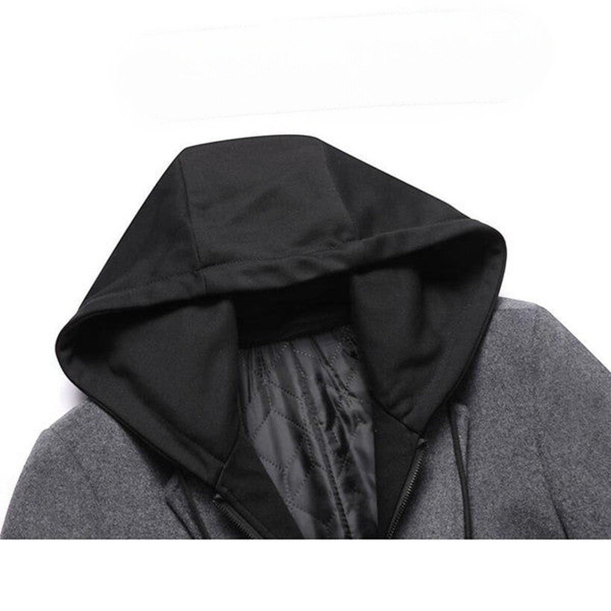Men Wool Blend Trench Coat with Detachable Hood and Button Closure