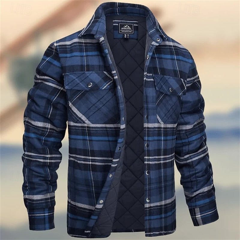 Plaid Shirt Jacket with Quilted Insulation and Chest Pockets