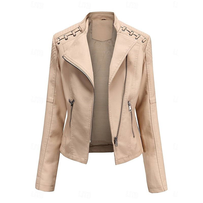 Tailored Biker Jacket with Front Zip and Structured Silhouette for Fall Winter