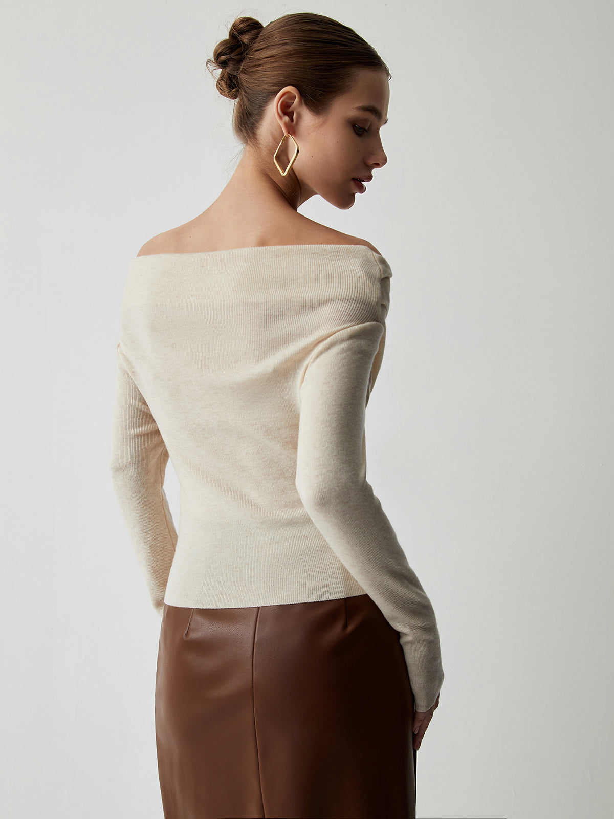 Off Shoulder Wrap Sweater and Slim Fit, Polyester Acrylic Blend