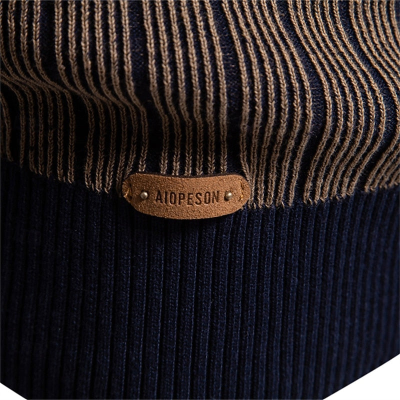 Ribbed Mock Neck Sweater with Tailored Fit and Vertical Knit Pattern