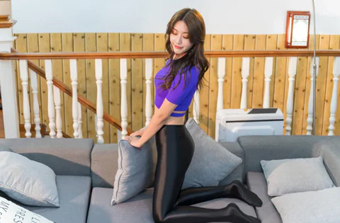 High Waist Opaque Stockings with Glossy Wet Look and Back Seam Detail