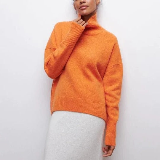 Turtleneck Sweater with Oversized Fit and Ribbed Cuffs