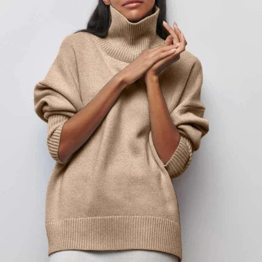 Turtleneck Sweater with Oversized Fit and Ribbed Cuffs
