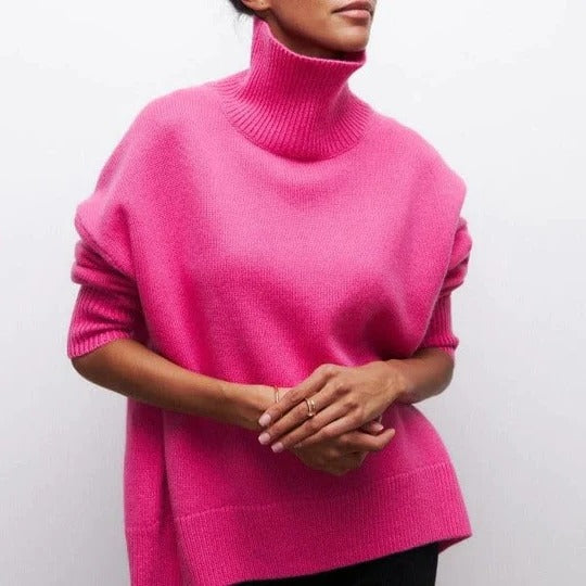 Turtleneck Sweater with Oversized Fit and Ribbed Cuffs