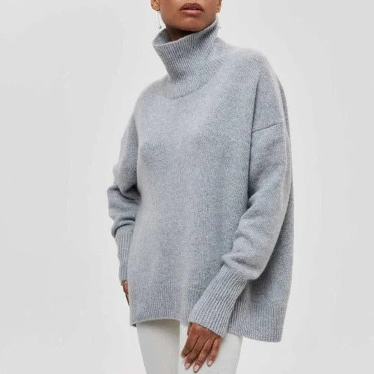Turtleneck Sweater with Oversized Fit and Ribbed Cuffs