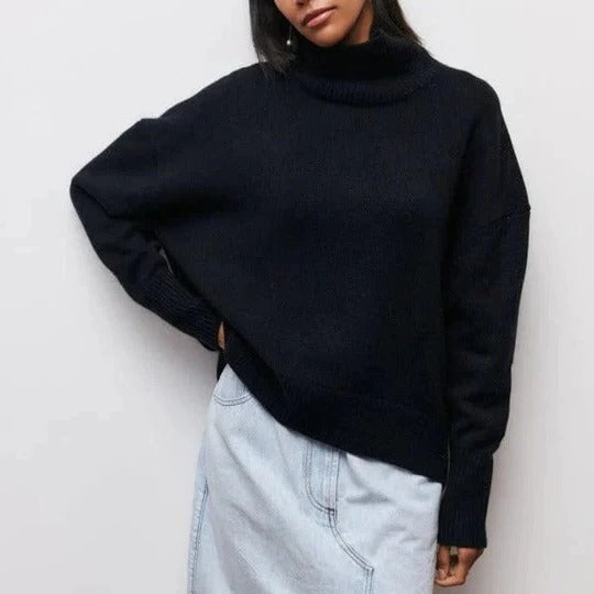 Turtleneck Sweater with Oversized Fit and Ribbed Cuffs
