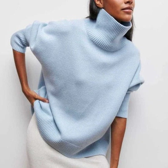 Turtleneck Sweater with Oversized Fit and Ribbed Cuffs