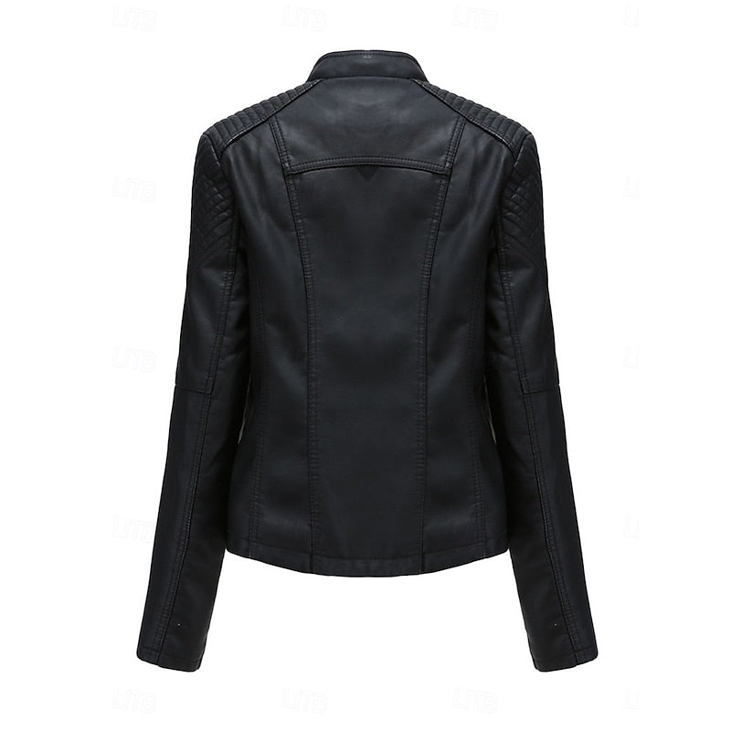 Tailored Biker Jacket with Front Zip and Structured Silhouette for Fall Winter
