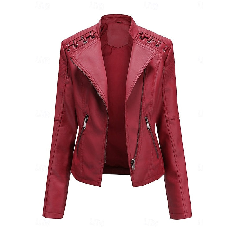 Tailored Biker Jacket with Front Zip and Structured Silhouette for Fall Winter