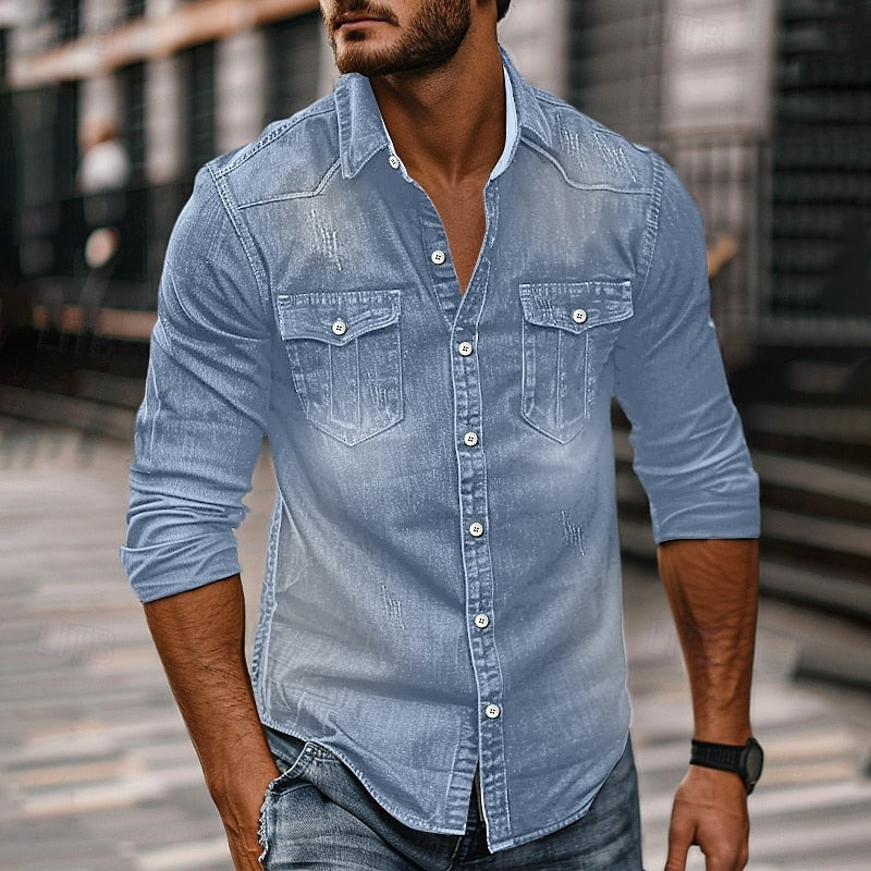 Button-Up Collared Shirt with Chest Pockets and Structured Shoulders