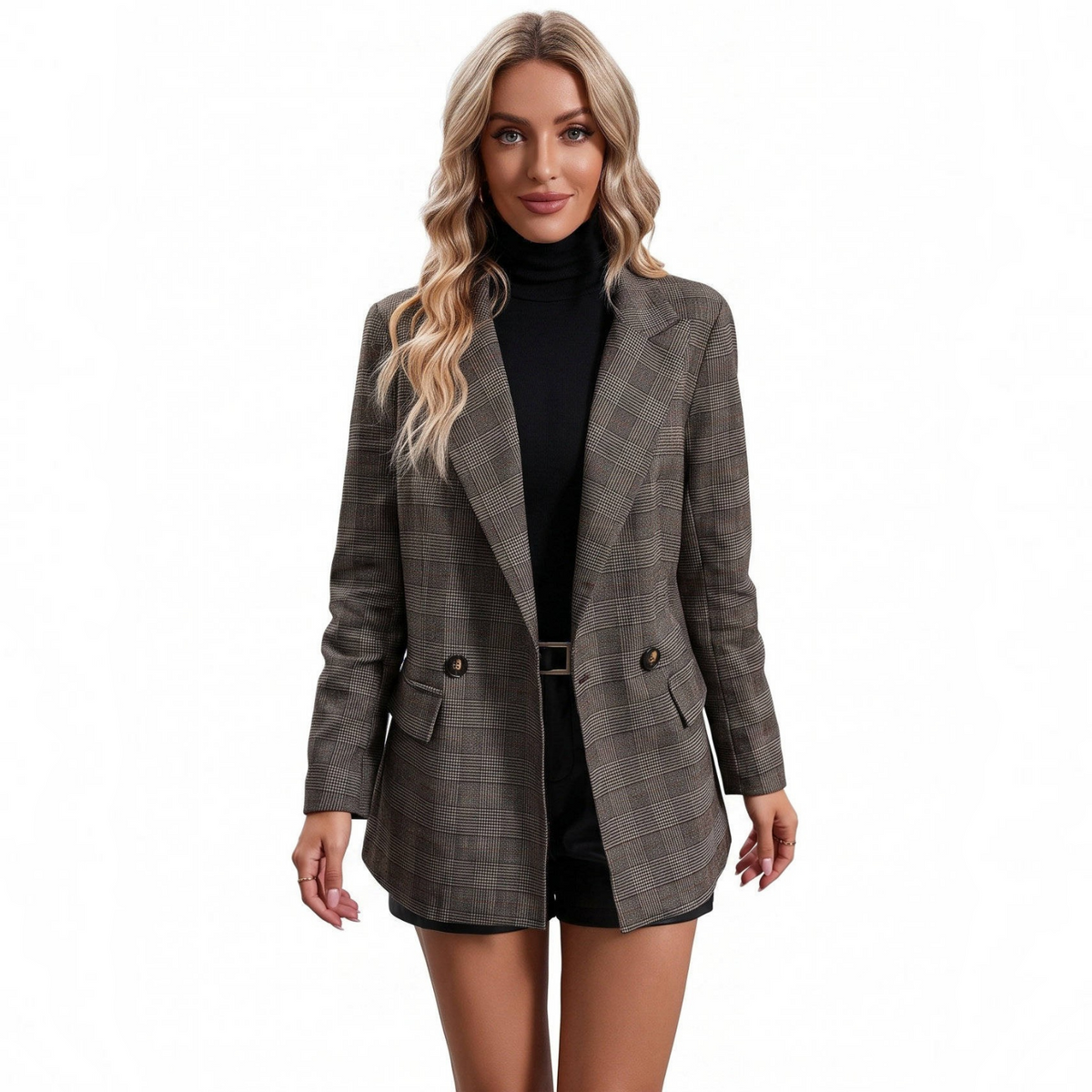 Womens Plaid Houndstooth Blazer, Business Casual Fall Jacket