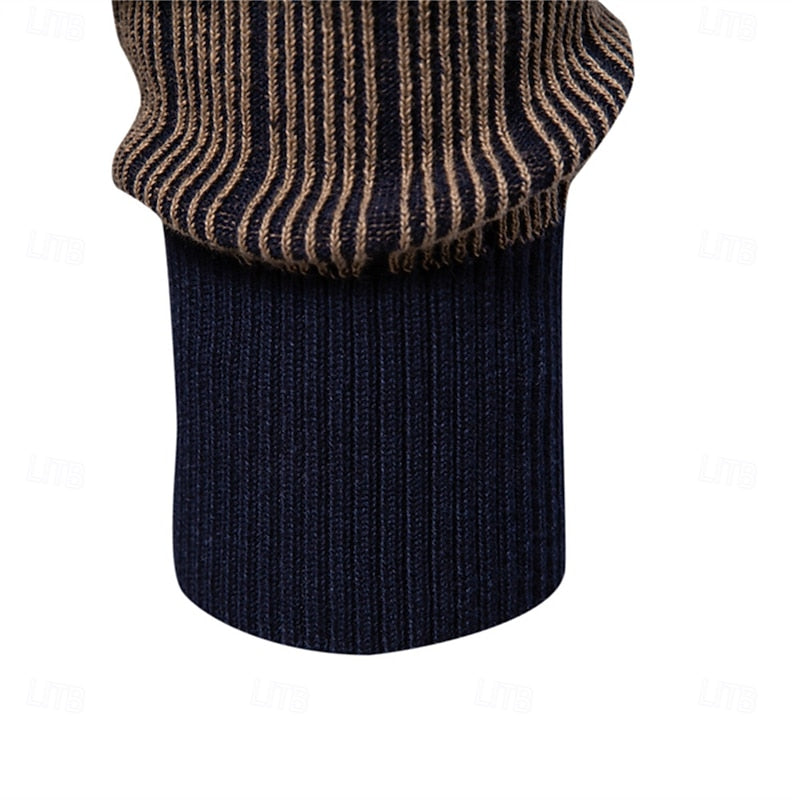 Ribbed Mock Neck Sweater with Tailored Fit and Vertical Knit Pattern