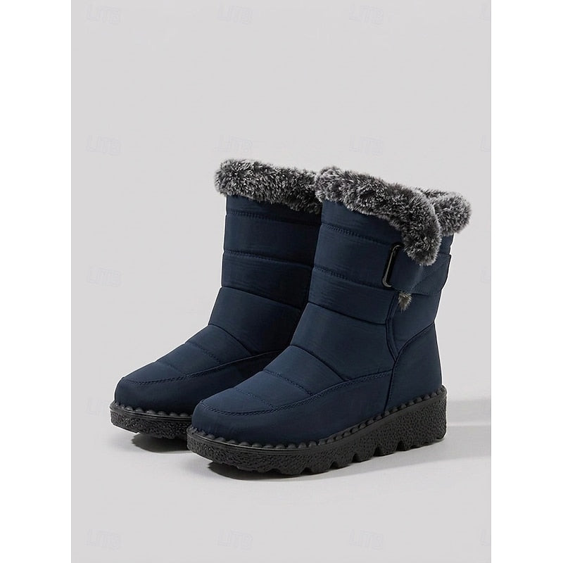 Winter Snow Boots with Plush Lining and Deep Tread Sole, Side Fastening